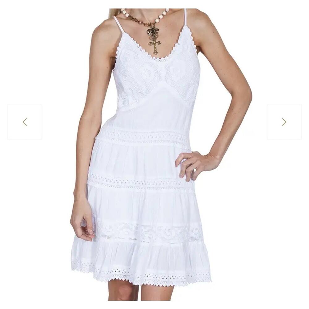 Scully Women's Cantina Spaghetti Strap Short Dress White Lace Boho Western SMALL - Picture 11 of 12